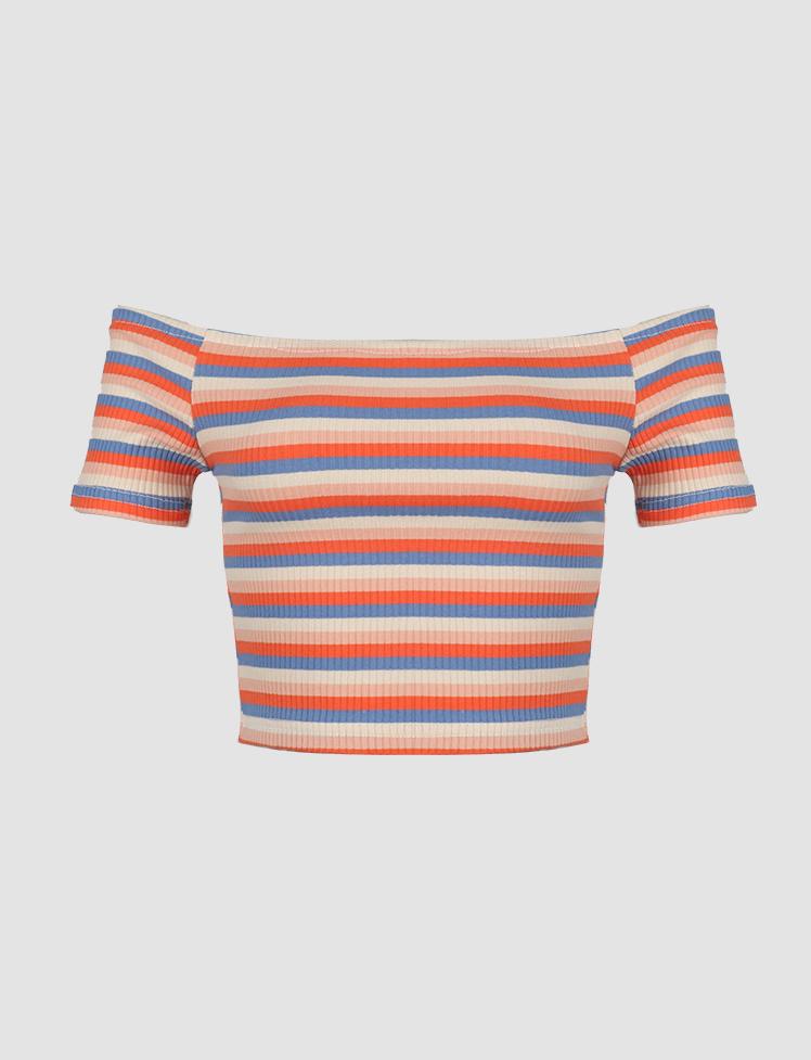 Rainbow Striped Off-The-Shoulder Top