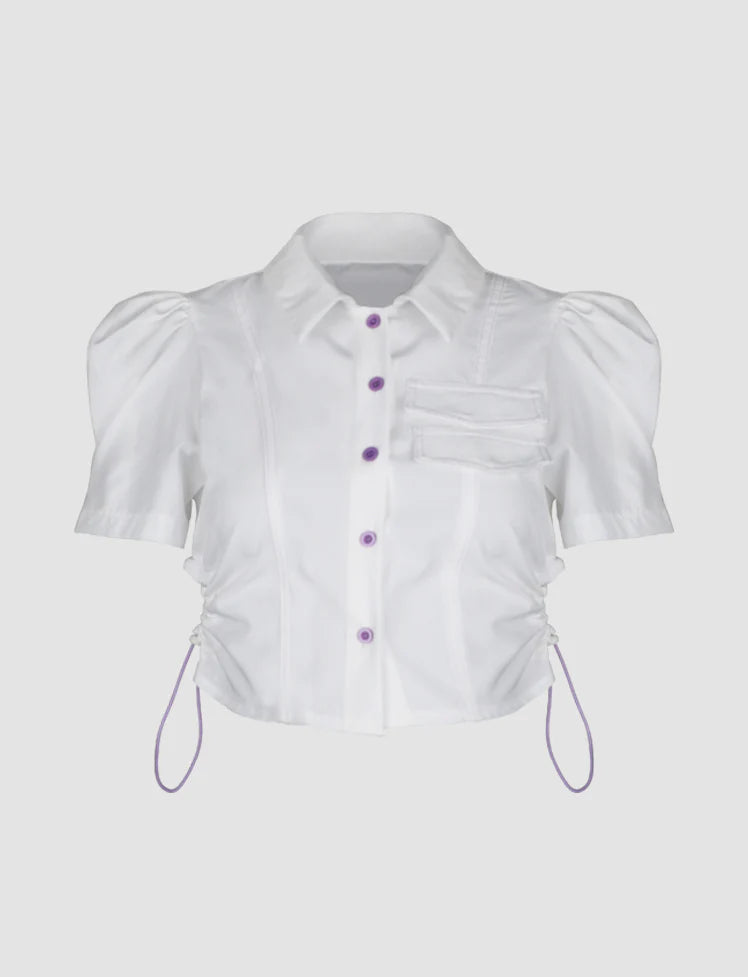 Cutout Side Puff Sleeve Shirt Top