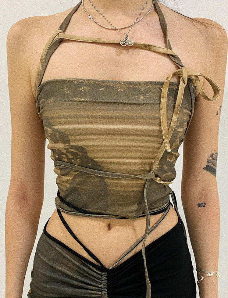 Camouflage Color Tie-up Top