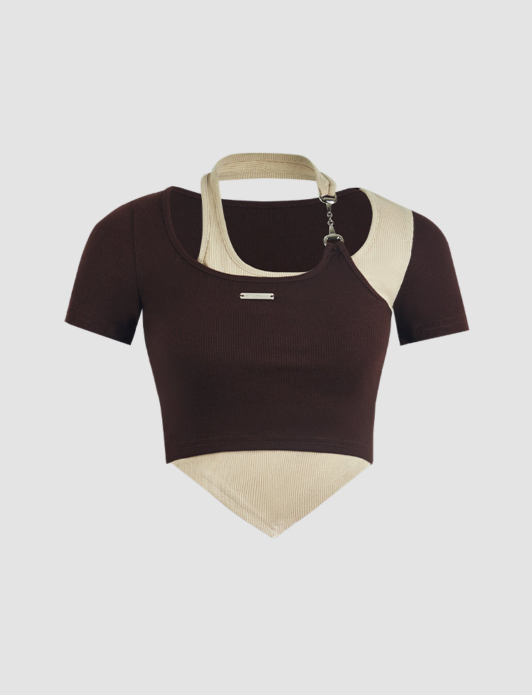 Asymmetric Color Collision Fake Two-piece op