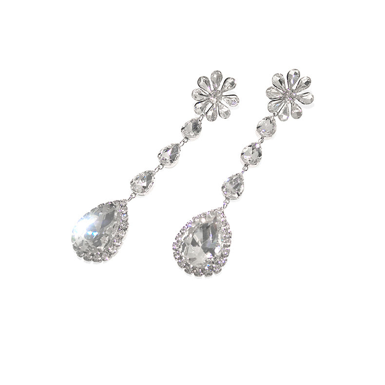 Flower Rhinestone Long Earrings