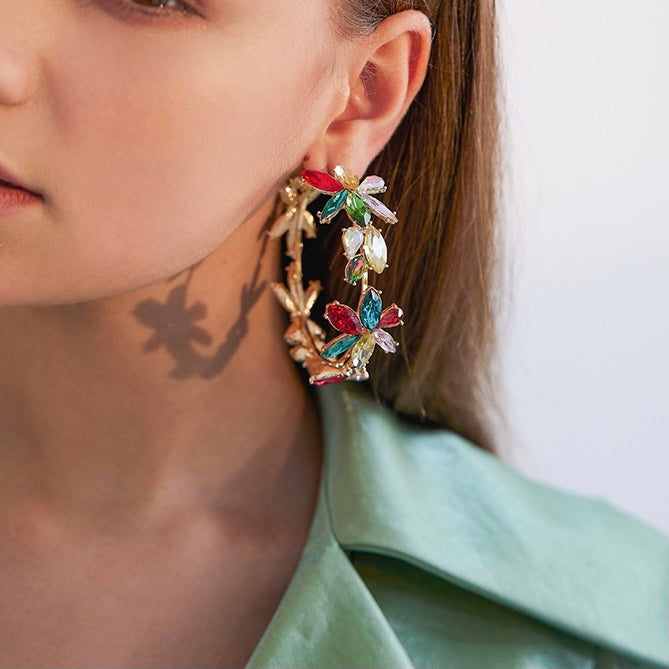 Two-color Flower Round Earrings
