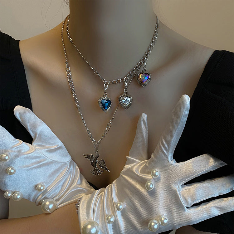 Y2K Rhinestone Heart Shaped Metal Necklace