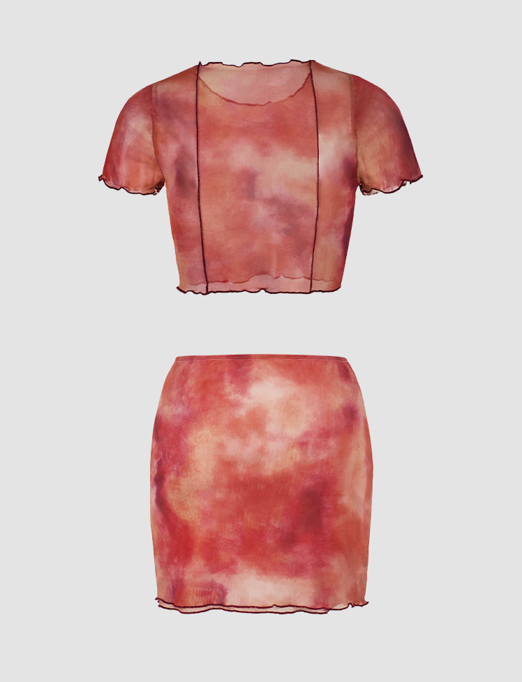 Ruffled Tie-dye Tee Top&Skirt Set