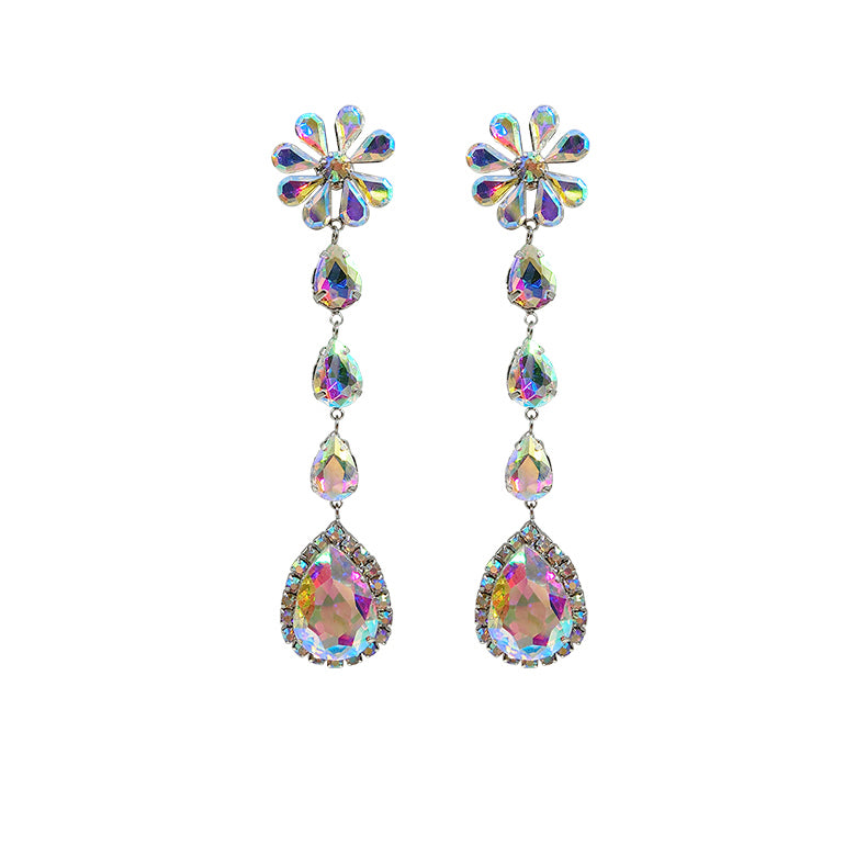 Flower Rhinestone Long Earrings