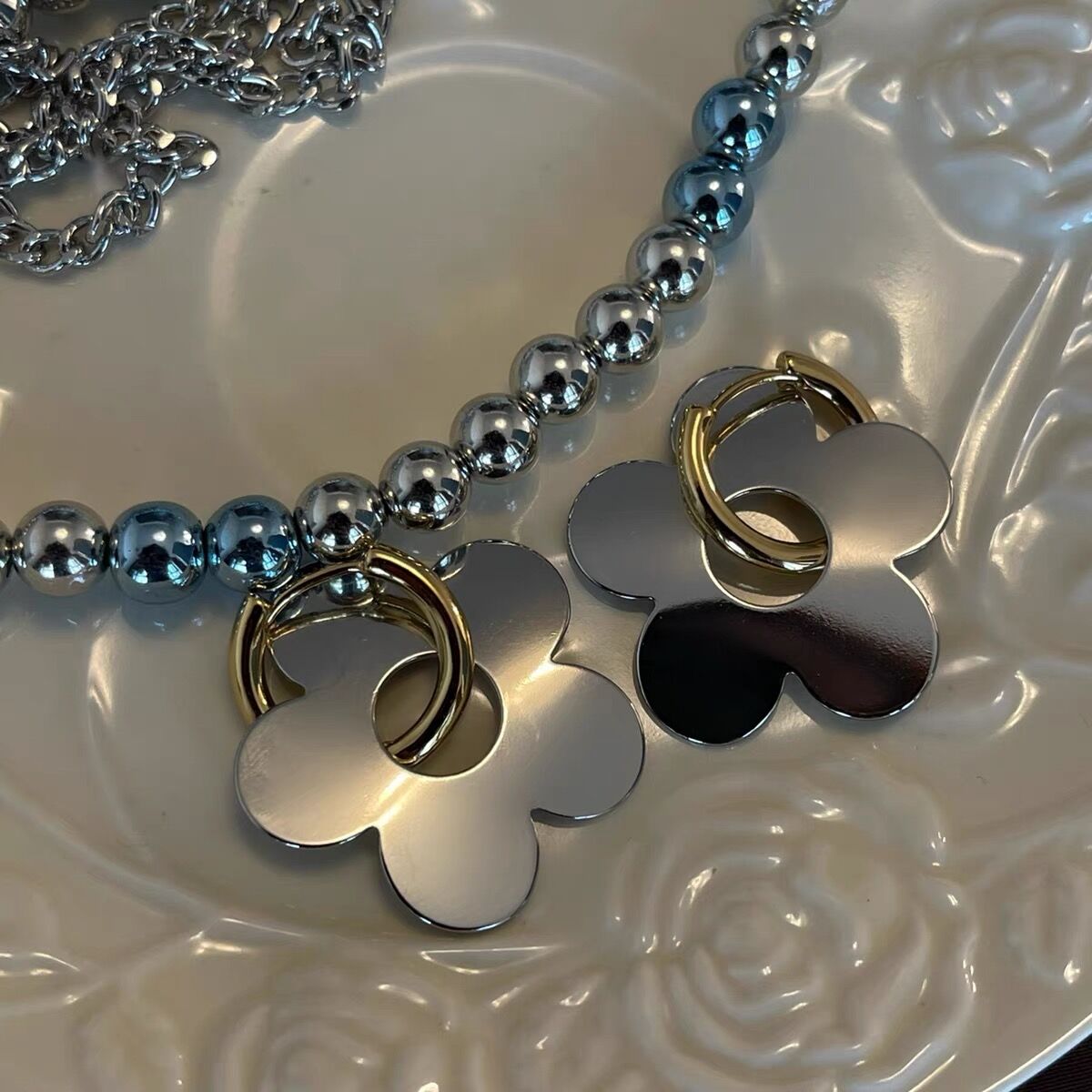 Mirror Metal Flower Earrings