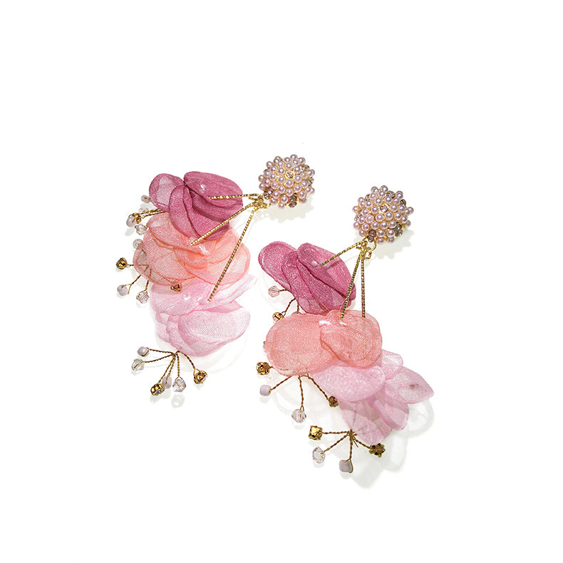 Mesh Flower Pearl Earrings