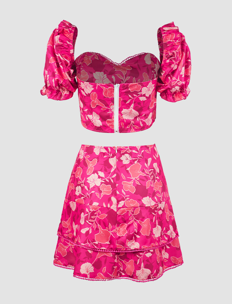 Puff Sleeve Floral Top & Skirt Set