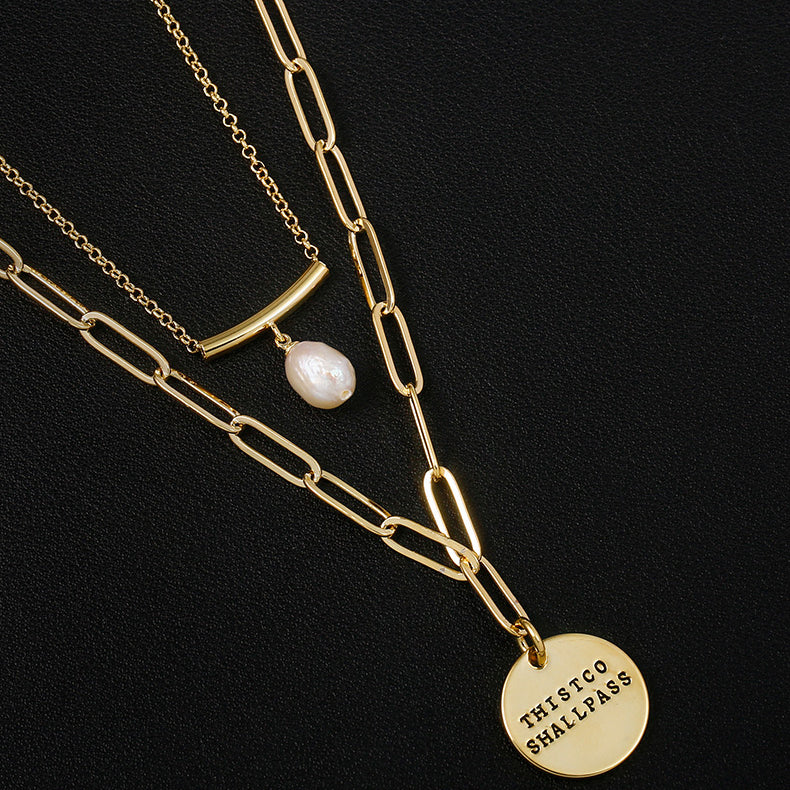Baroque Double Pearl Metal Necklace