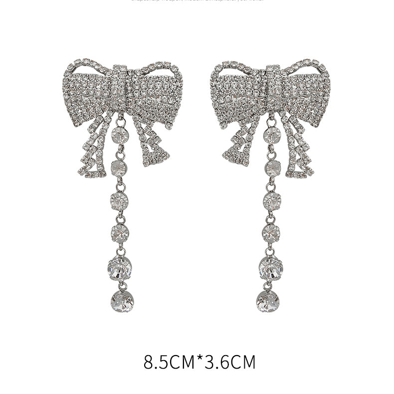 Rhinestone Tassel Bow Earrings