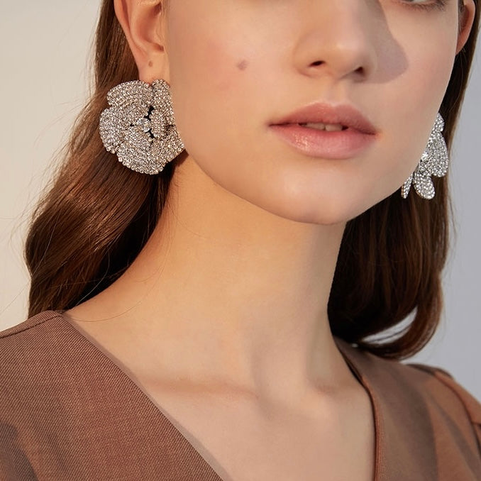 Diamond Five Petal Flower Earrings