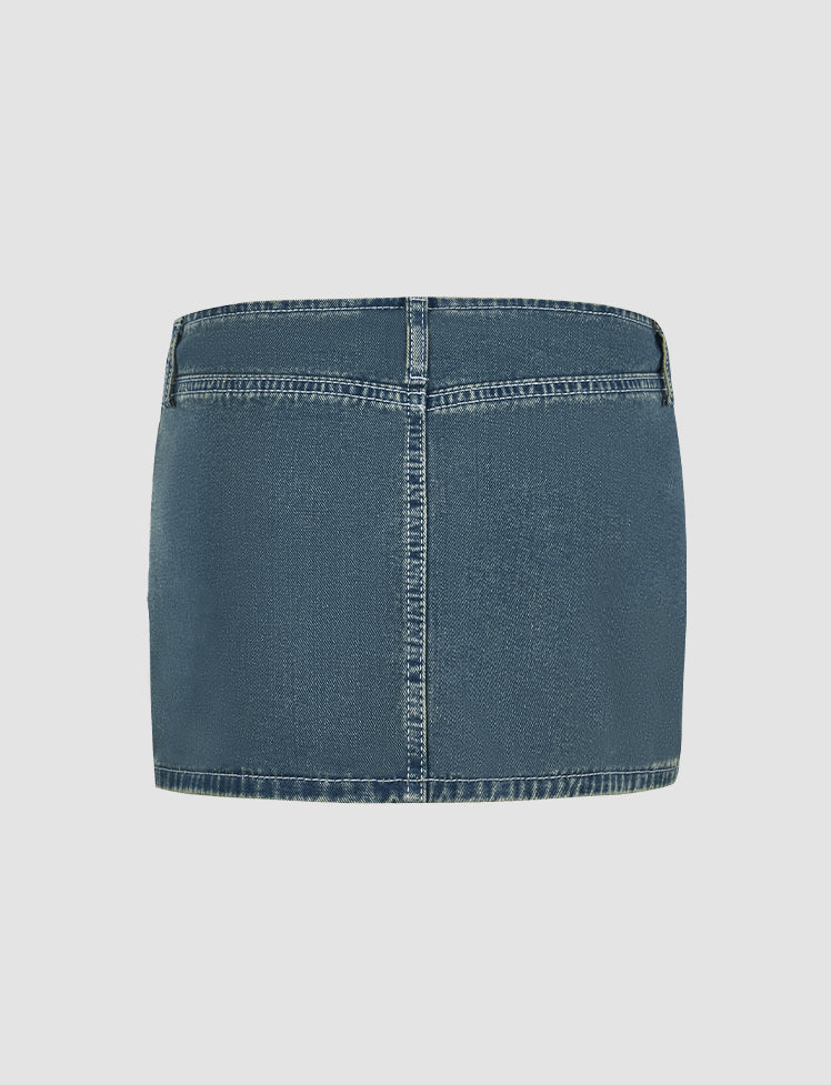 Denim Buckle Low Waist Skirt