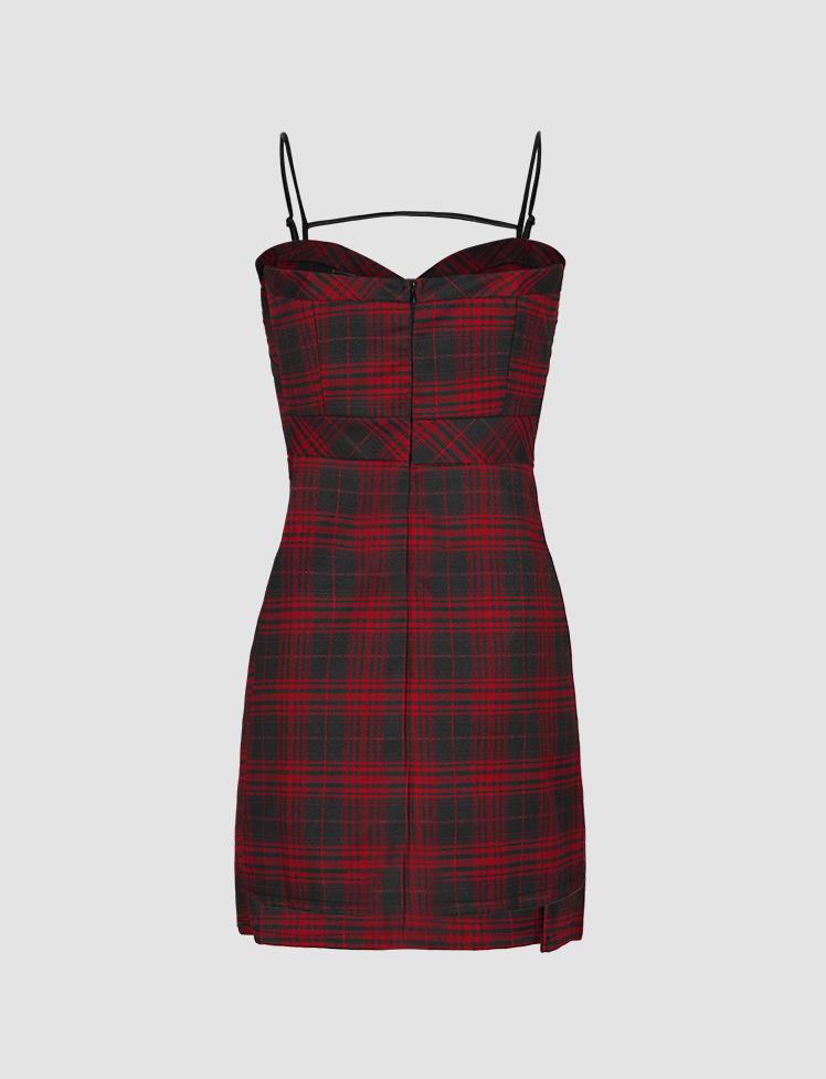 Red Plaid Bow Cami Dress