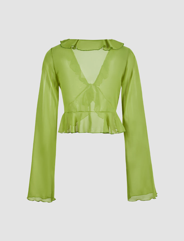 Solid Ruffled Flared Tie-up Top