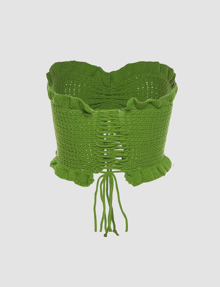 Trim Ruffled Drawstring Bandeau Top