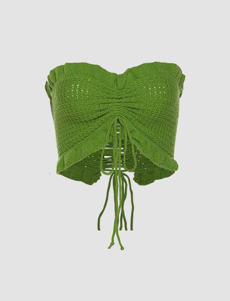 Trim Ruffled Drawstring Bandeau Top