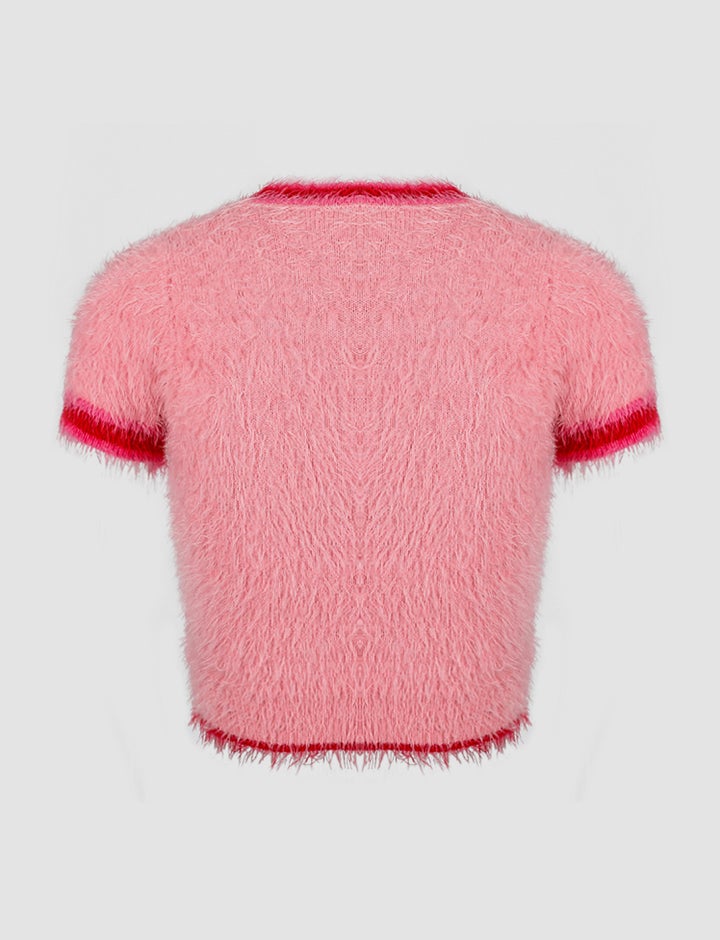 Pink Cherry Pattern Sweater Crop Tee