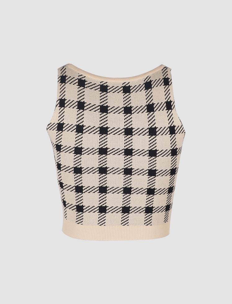 Plaid U-Neck Tank Top