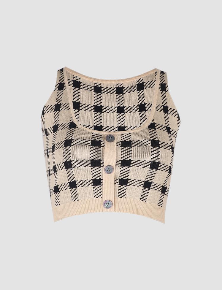 Plaid U-Neck Tank Top