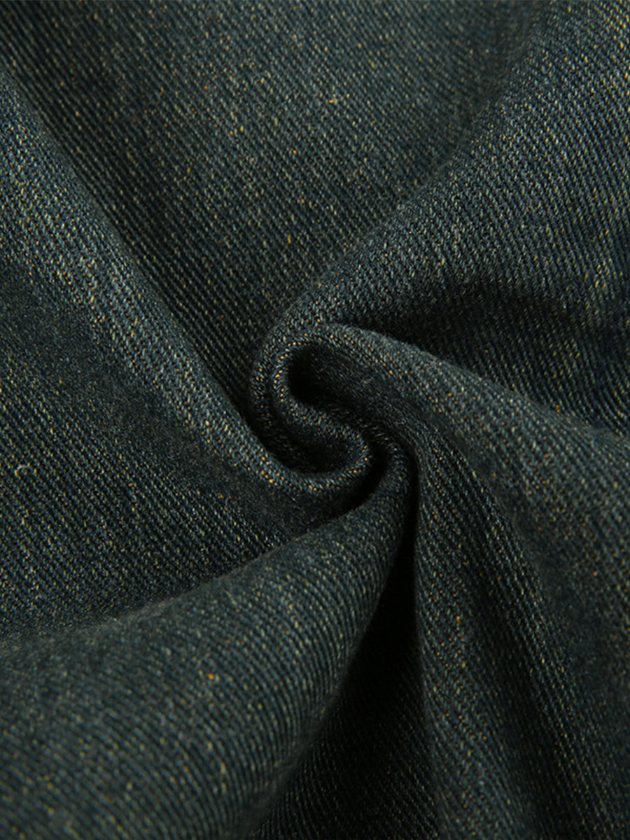 Star Irregular Hem Denim Long Skirt