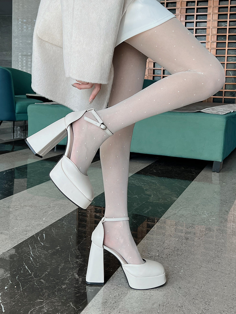 Buckle Decor Thin Ankle Strap Platform Chunky Heel Mary Janes Pumps Shoes