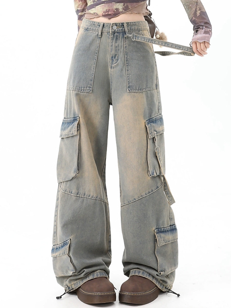 Y2K High Waist Flap Pocket Cargo Denim Jeans