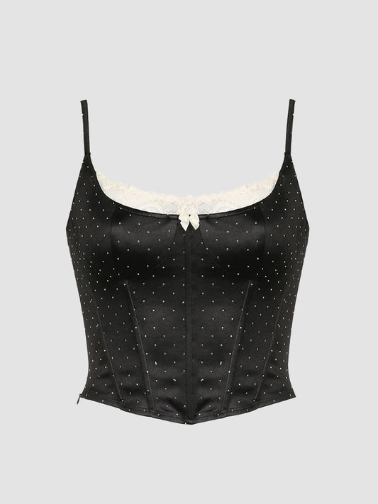 Y2K Corseted Fishbone Polka Dot Cami Top