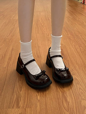 Bow Tie Round Toe Mary Jane Heels Shoes(No Socks)
