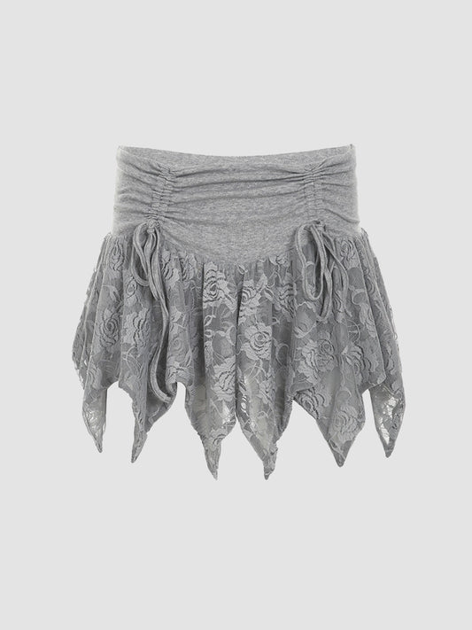 Patchwork Lace Asymmectric Hem Skirt