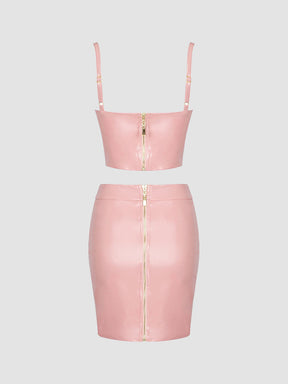 Pink Leather Cami Top + Tight Skirt Set