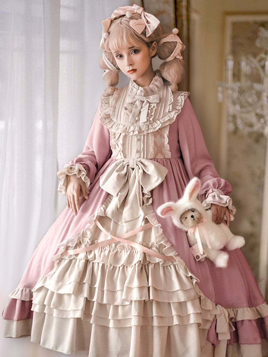 Girls Lolita Princess Dress Kawaii Long Sleeve Chiffon Skirt Cute Girl Dress
