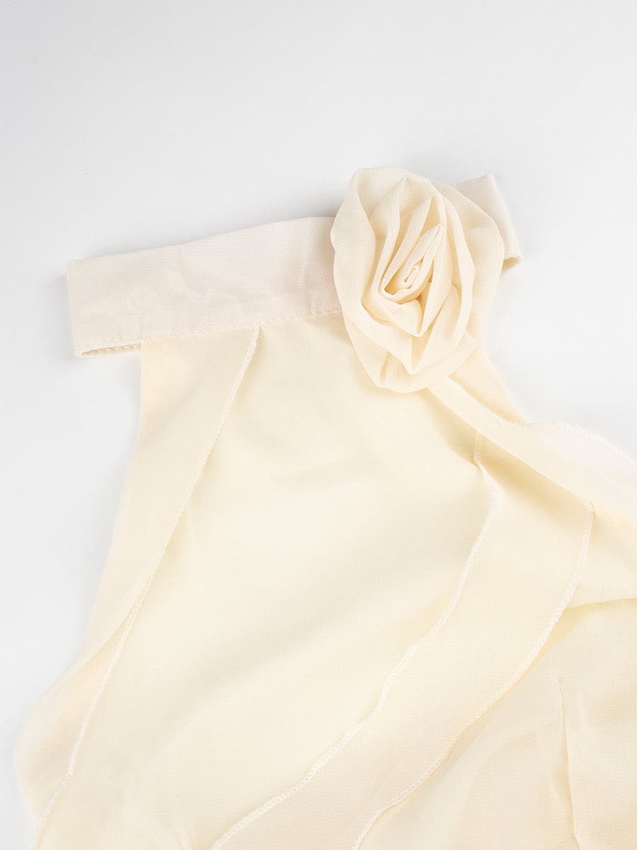 Solid Color Apricot Ribbon Lace Floral Accessories Chiffon Dress