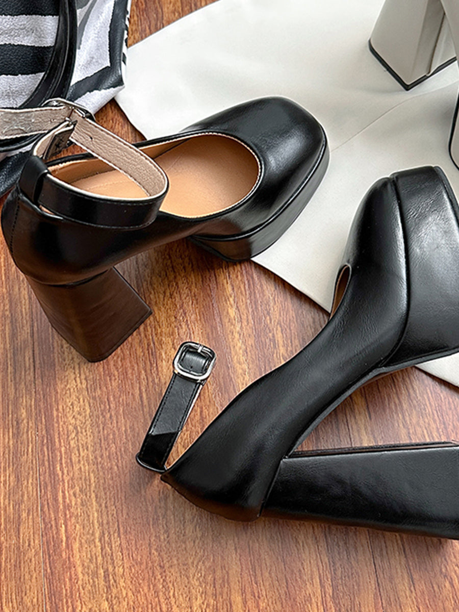 Buckle Decor Platform High Block Heel Mary Janes Shoes