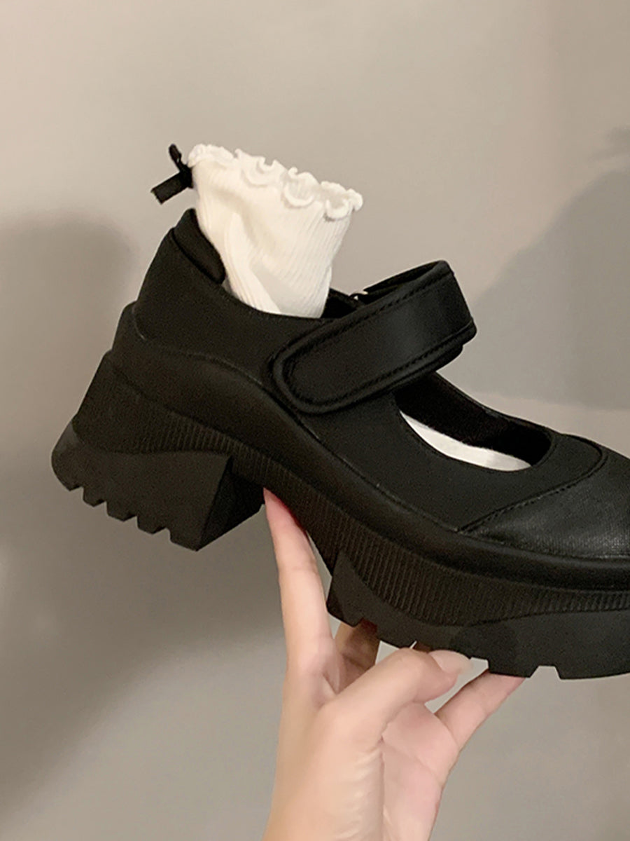 Velcro Nylon Mary Jane Chunky Pumps Shoes(No Socks)