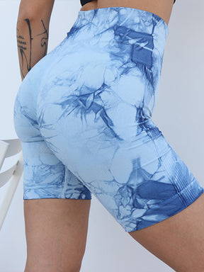 Tie-dyed Running Shorts for Womens Causal Tummy Control Workout Shorts High Waisted Yoga Capris Shorts