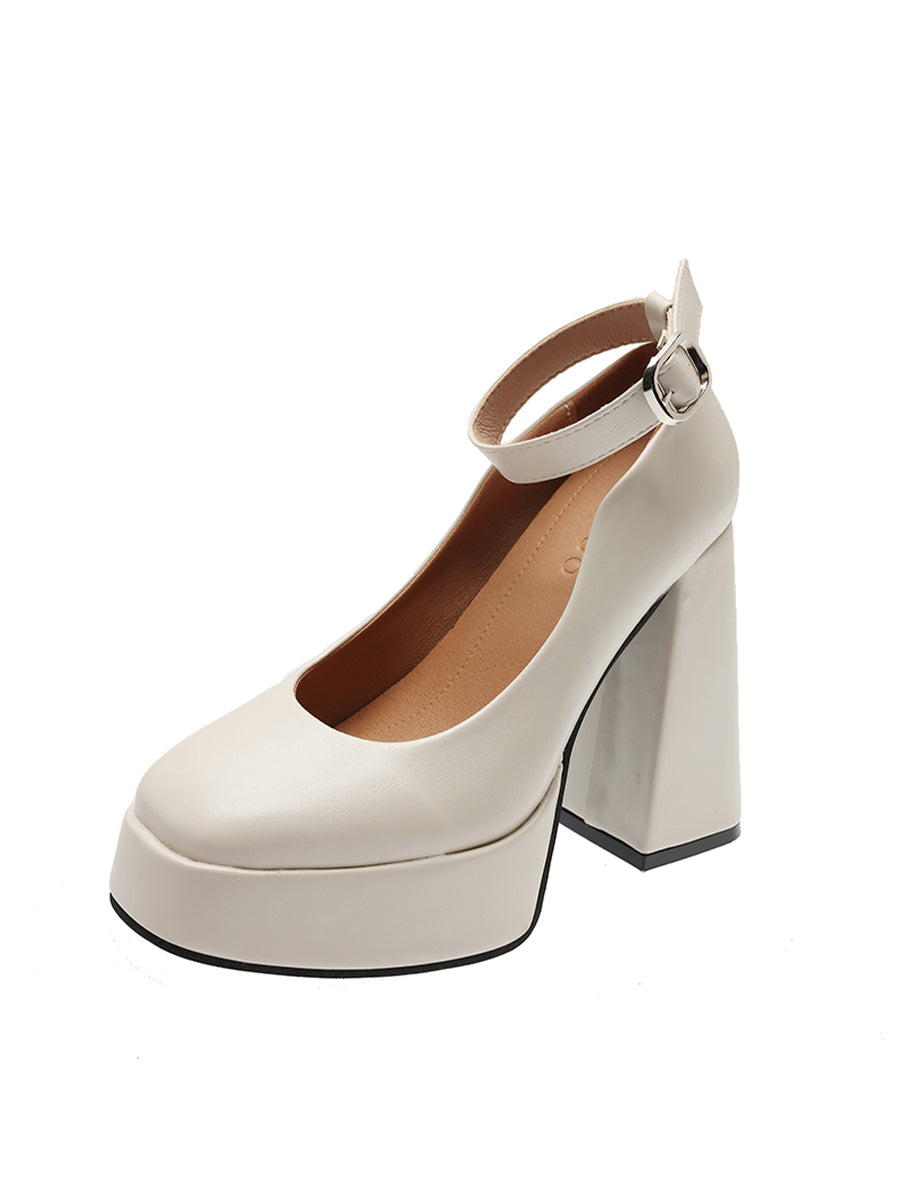 Buckle Decor Platform High Block Heel Mary Janes Shoes