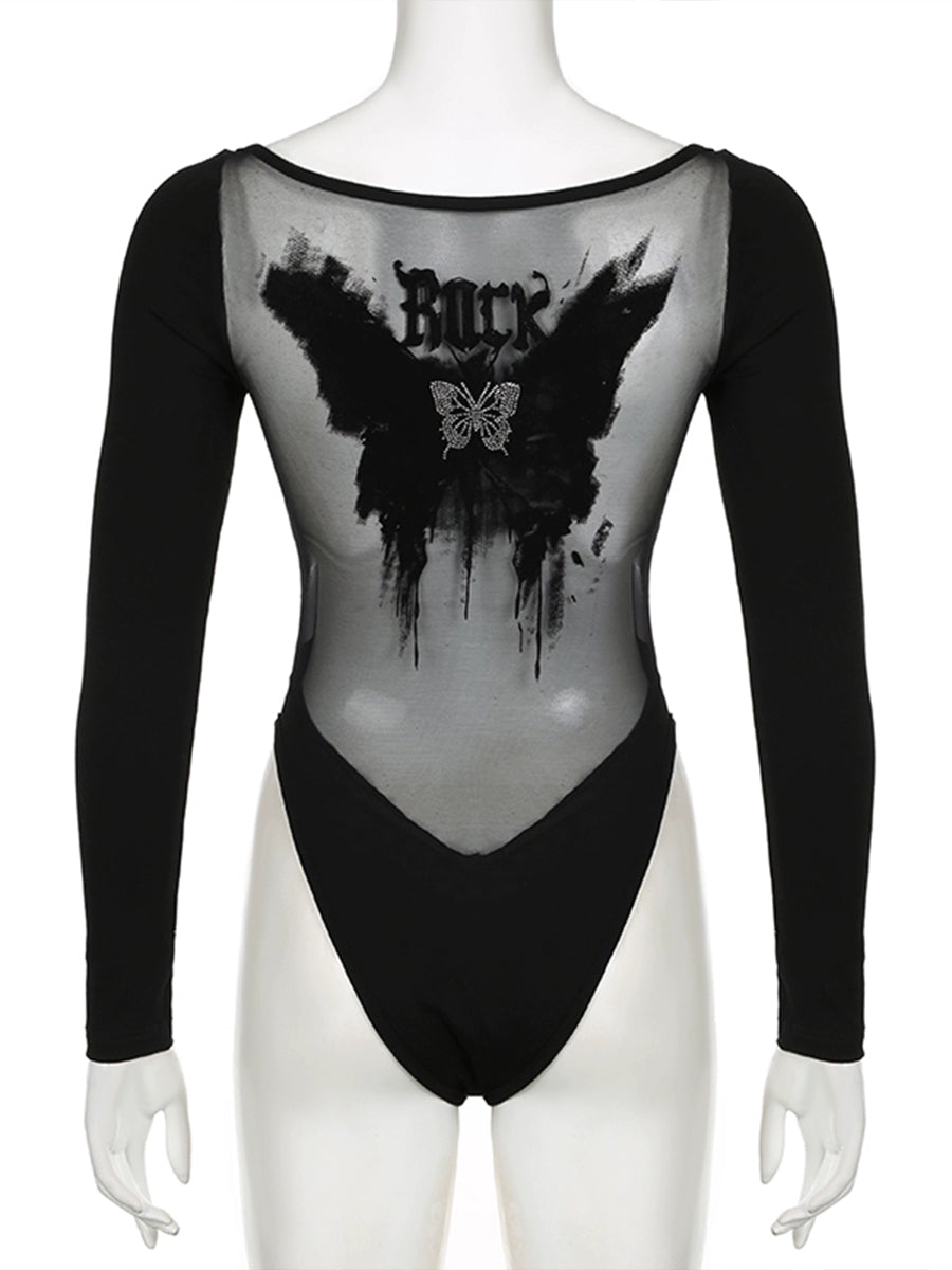 V-Neck Long Sleeve Black One Piece Top Bodysuit
