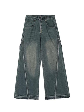 Solid Color Loose Raw Hemmed Long Jeans