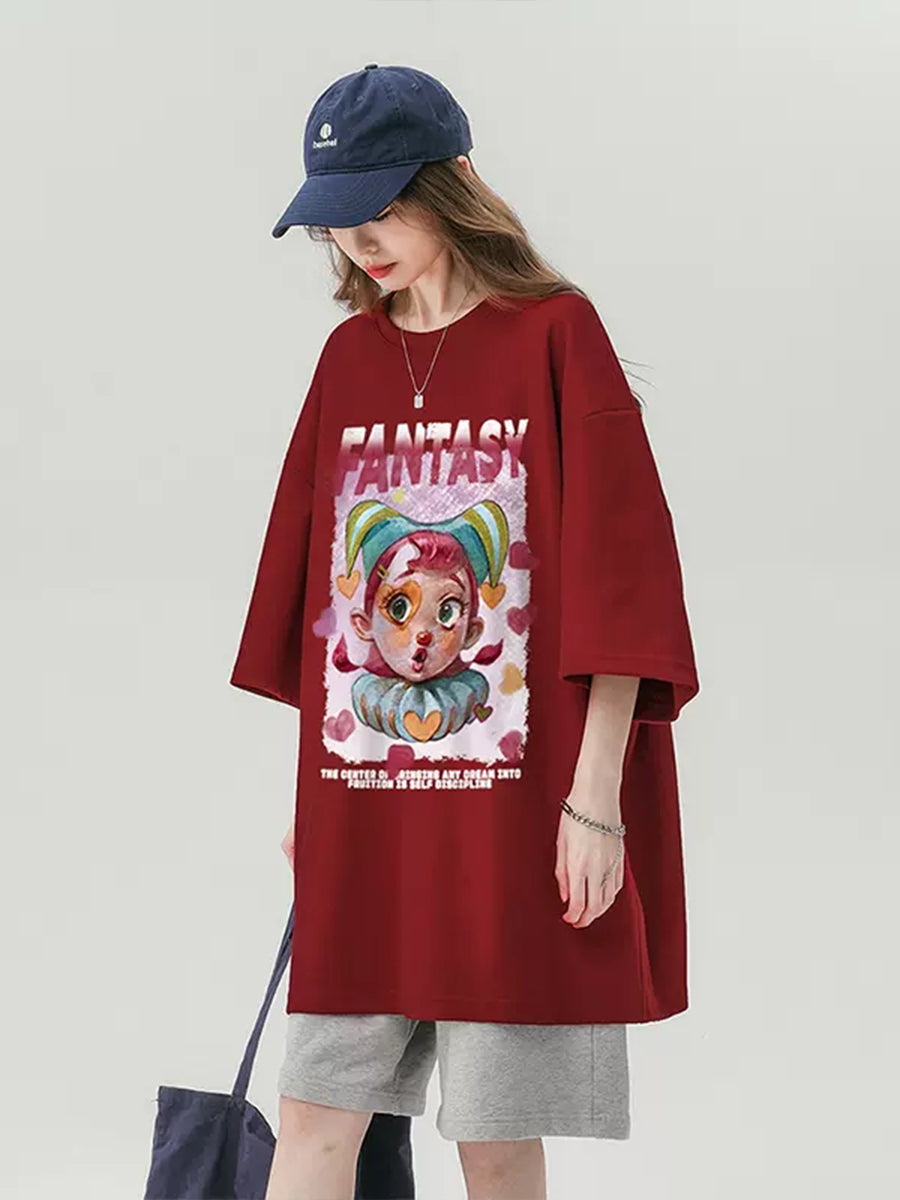 Clown Girl Print Oversize Short Sleeve Top