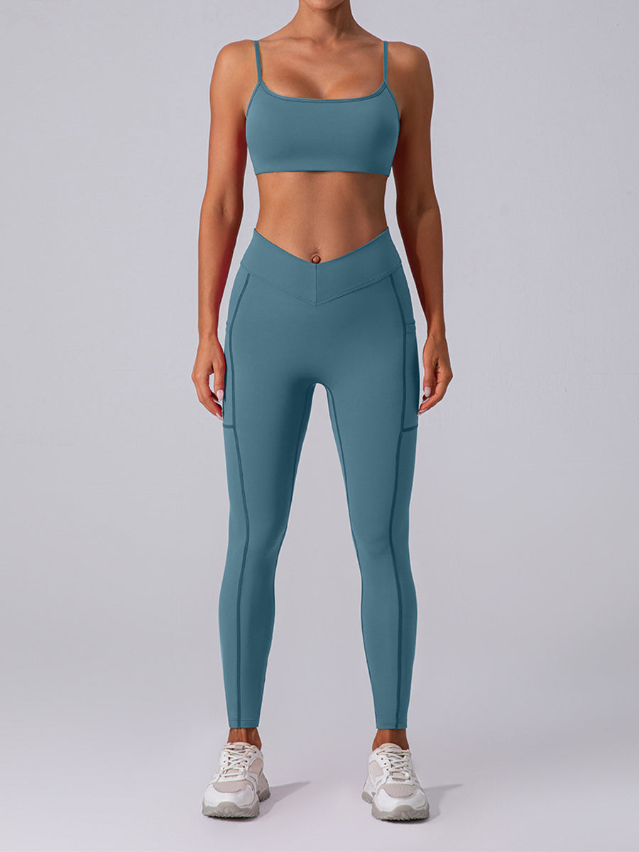 2pcs Sleeveless Cami Skin-Friendly Sports Set Workout Set Fitness Yoga Suit with Chest Pads