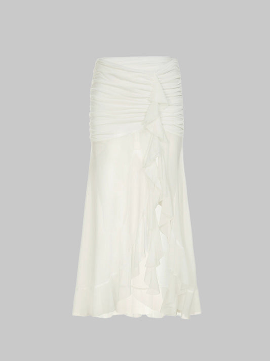 Irregular Ruffle Flutter Mesh Midi Skirt