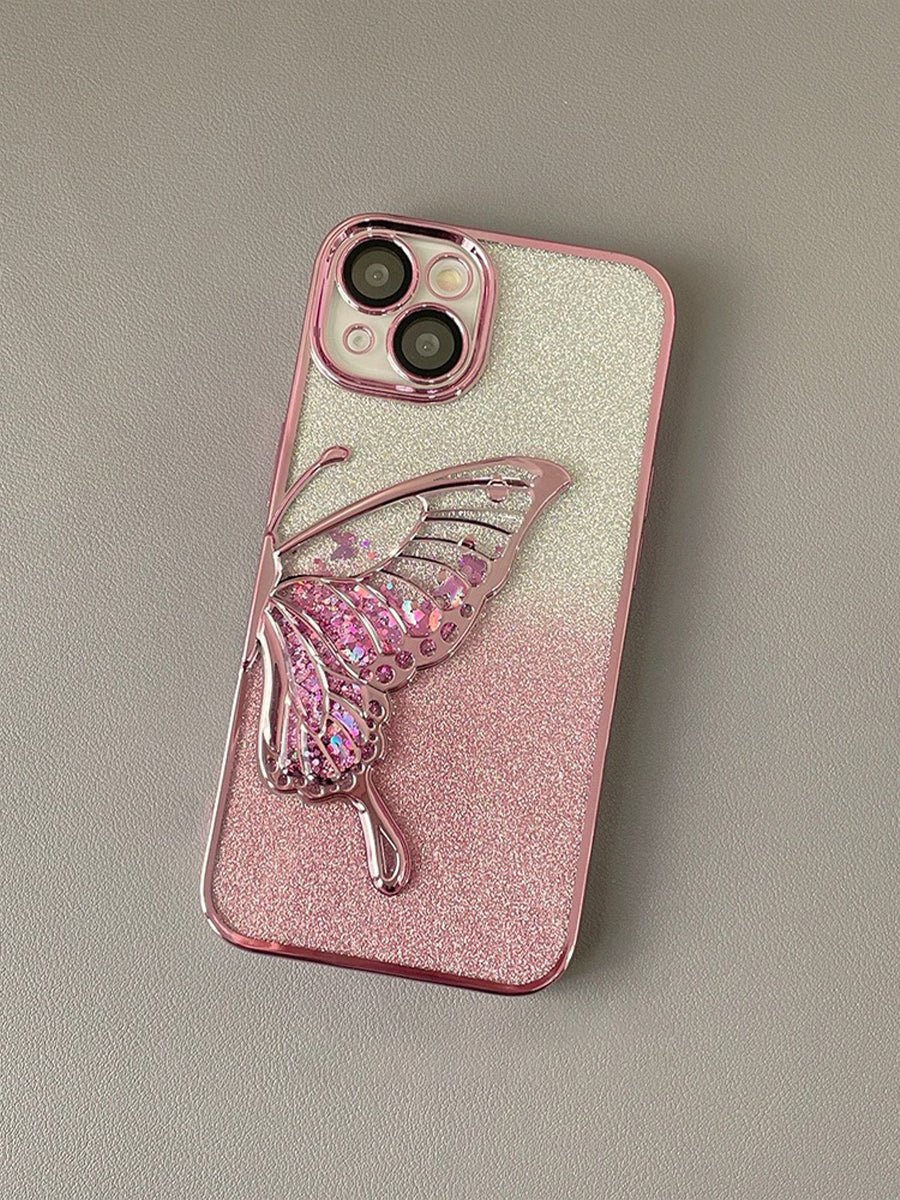 Skeletonized 3D Plating Colorful Butterfly Couple Phone Case