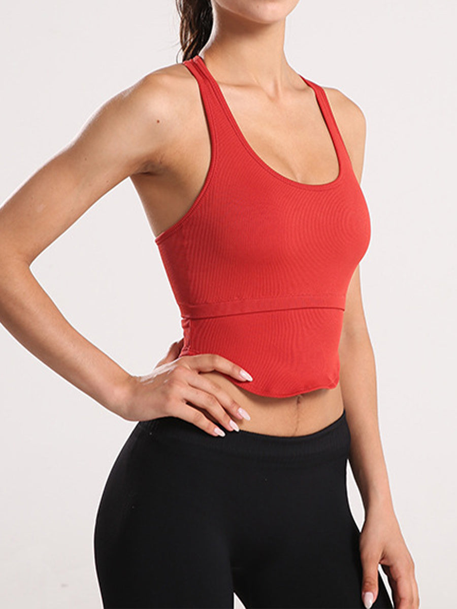 Solid Slim Fit Sports Cami Top Yoga Tank Gym Top with Chest Pads