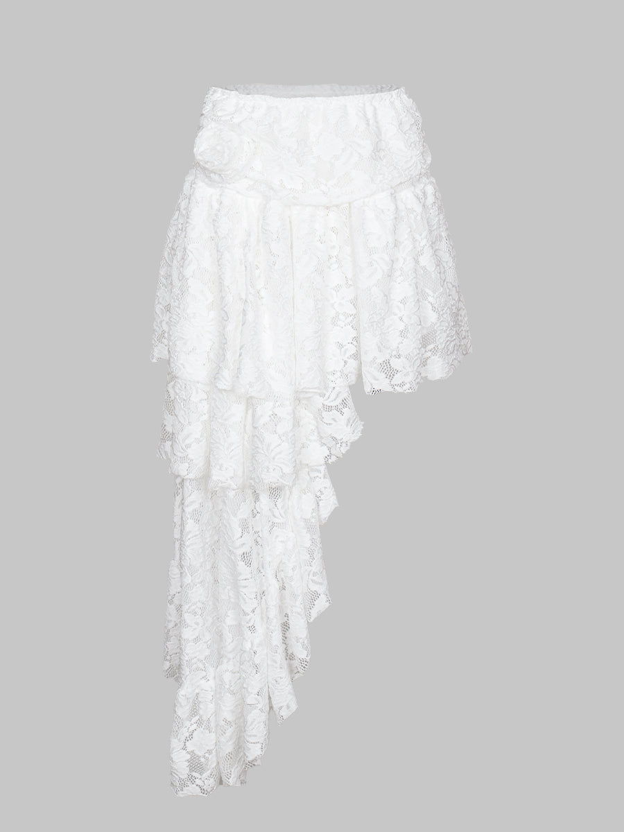 Multi Layered Lace Irregular Skirt with Lining