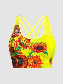 Summer Printed Cross Strap Short Sports And Casual Tank Top With Chest Pads