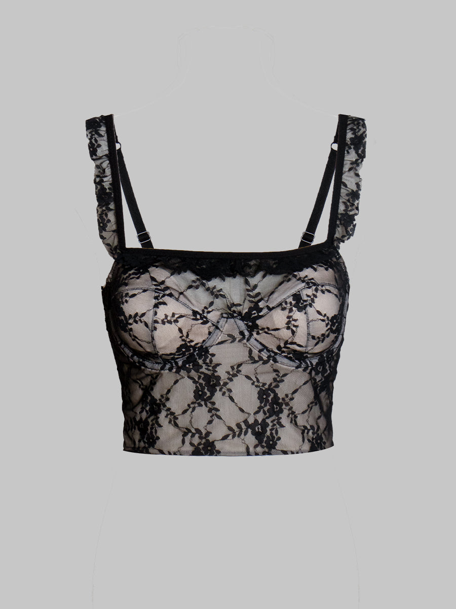 Underwire Lace Elastic Camisole Top with Bra Pads