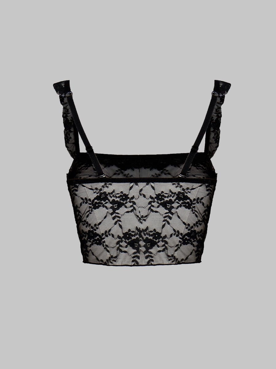 Underwire Lace Elastic Camisole Top with Bra Pads