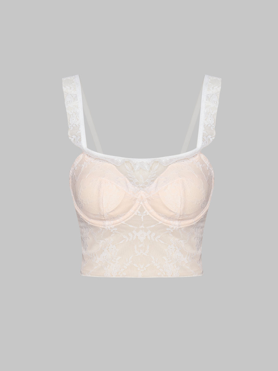 Underwire Lace Elastic Camisole Top with Bra Pads