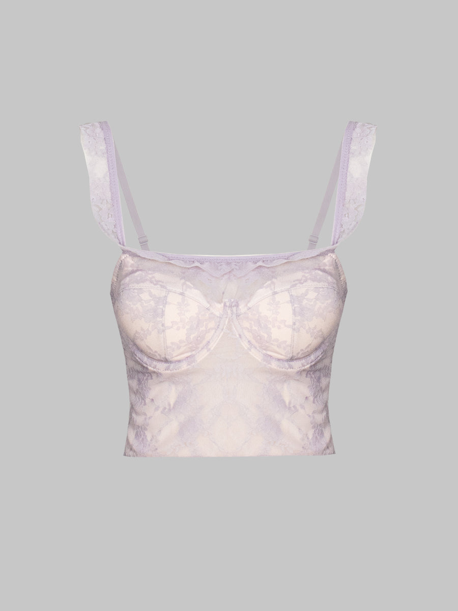 Underwire Lace Elastic Camisole Top with Bra Pads