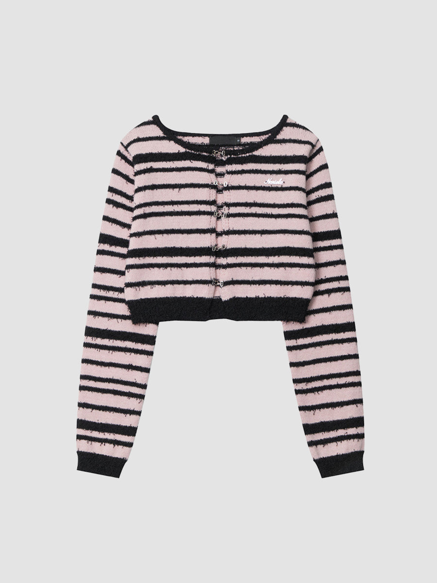 Black Sleeveless Dress Slim Striped Long Sleeve Cardigan Short Sweater Two Piece Set